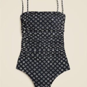 J. Crew Gemma Ruched Bandeau One Piece in Navy and White Floral